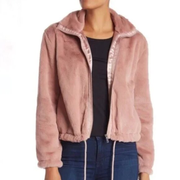NWOT Coffee Shop NY Dusty Pink Faux Fur Shearling Bomber Jacket  size L - Picture 1 of 2